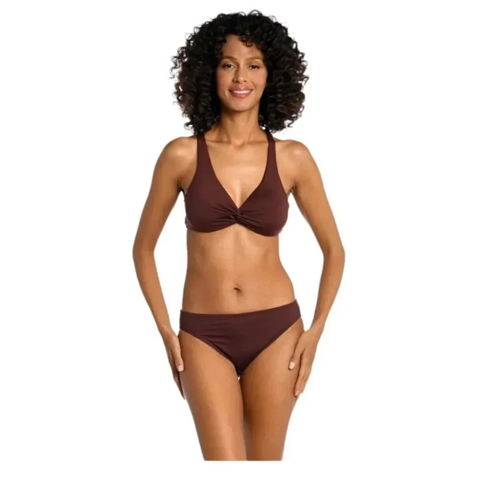 La Blanca Swimming Top Underwater Twisted Front Island Goddess Java Brown 8 New